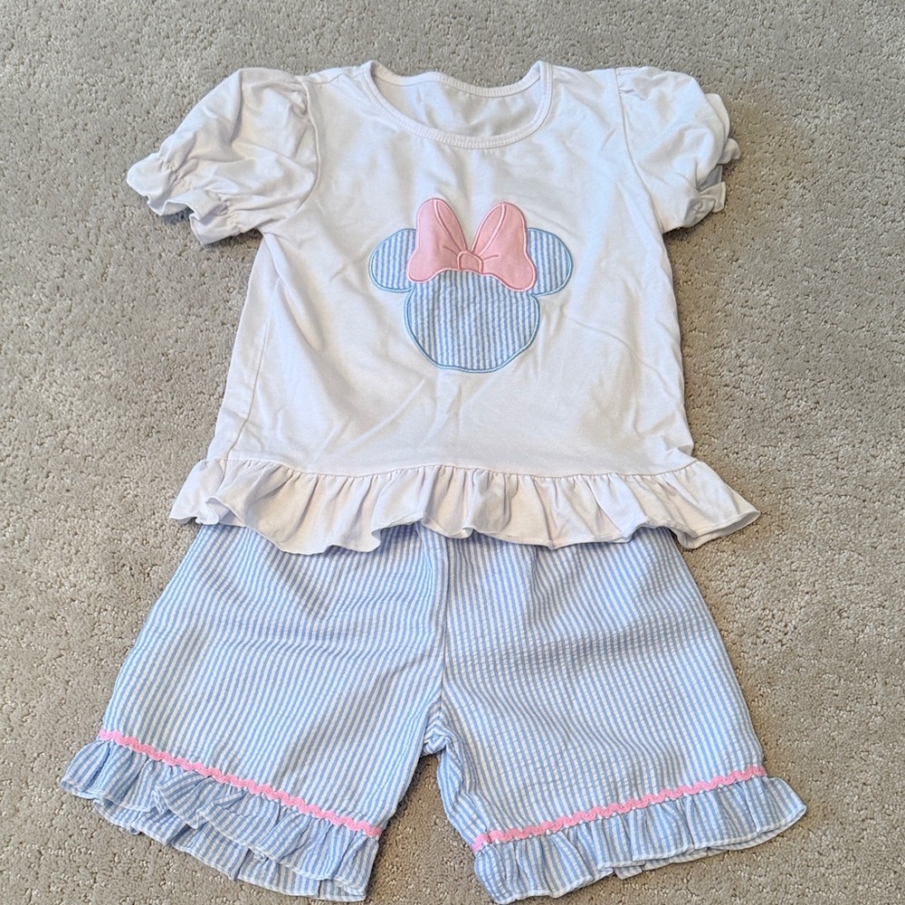 Kids White and Blue Matching Set with Pink Accents